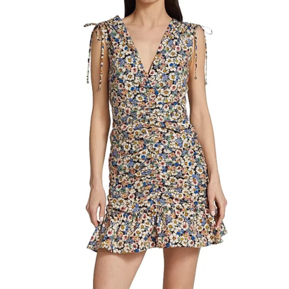 Veronica Beard 'Jackson' Ruched Stretch-Cotton Mini-Dress, Black Multi